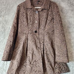 Ethyl Blazer Jacket Women’s M Brown Paisley Button Down Pleated Mid Length